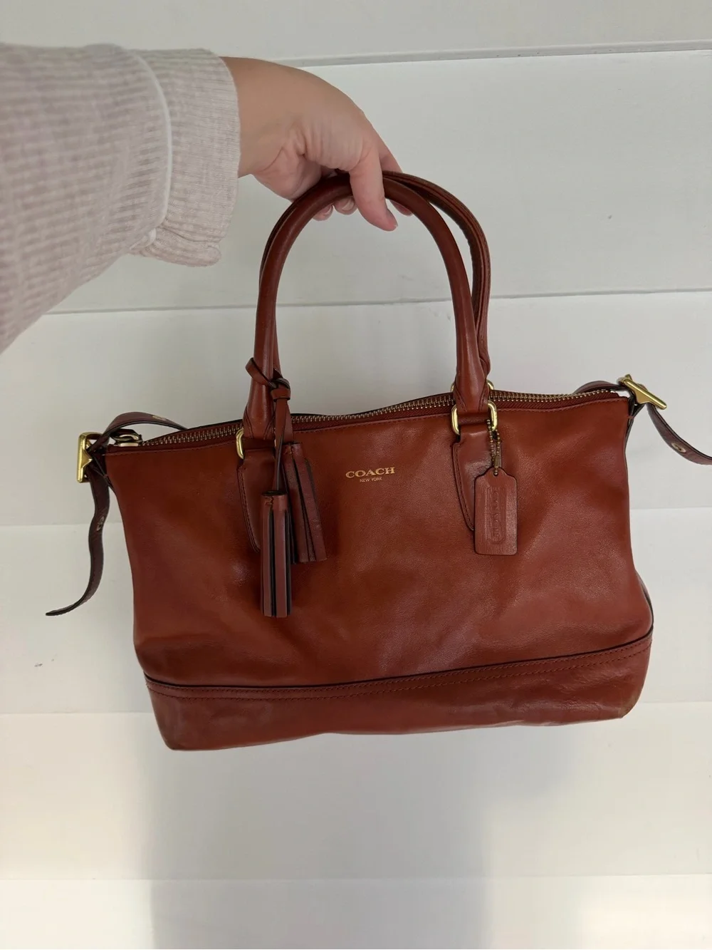 Coach Chestnut Brown Leather Shoulder Bag with Tassels
